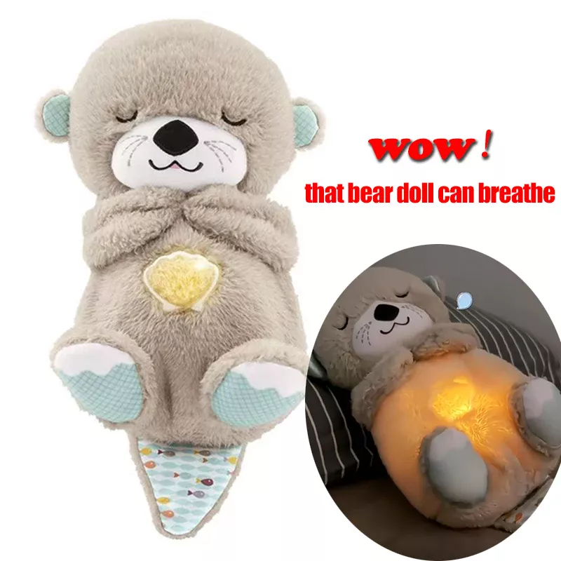 Breathing Otter Baby Soothing Otter Plush Doll Toy Baby Kids Soothing Music Baby Sleeping Companion Sound and Light Doll Toy Gift