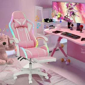 RGB Gaming Chair with Speakers Massage Computer Gaming Chair with LED Lights and Footrest
