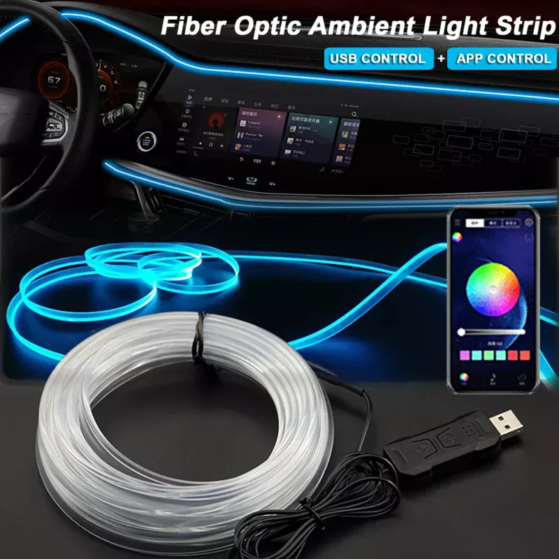 2/3/4/5M RGB Car Interior Ambient LED Light Strip with APP Control