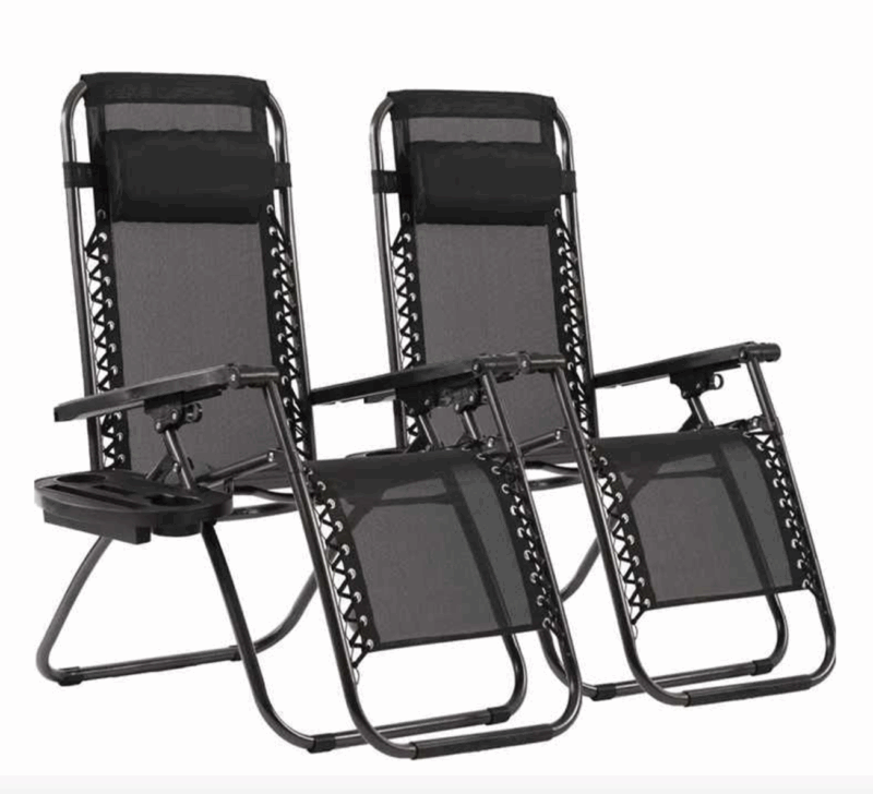 JHK Zero Gravity Recliner Chair Set of 2 with Cup Holder Trays and Adjustable Pillow, Portable Outdoor Lounge Chairs for Patio or Camping