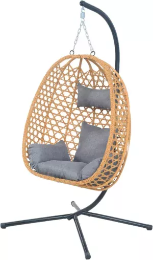 Hanging Egg Chair with Stand and Cushions, Rattan Swing Lounge Chair, 350lbs Capacity, Indoor/Outdoor Use